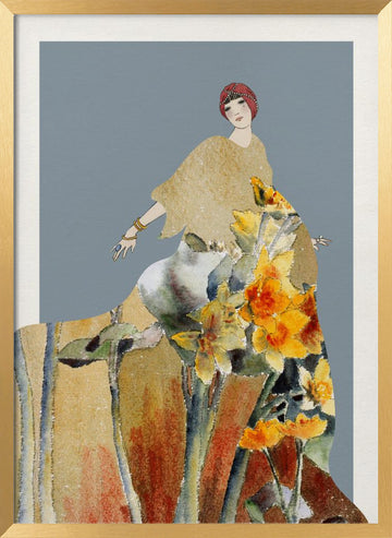 Golden Floral Woman | Poster - Gold Frame Interior