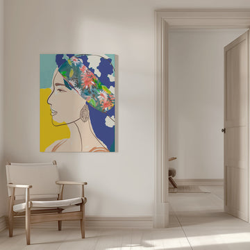 Woman in Floral Scarf | Canvas - Room Interior 1