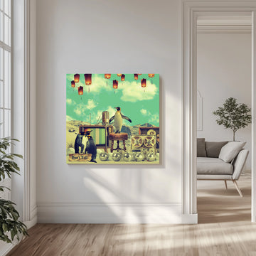 Retro Penguin Party | Canvas - Room Interior 1