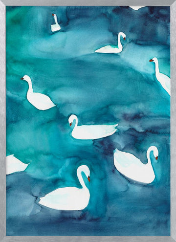 Graceful Swans on Water | Poster - Silver Frame Interior