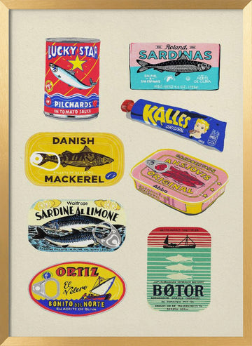 Vintage Seafood Cans | Poster - Gold Frame Interior