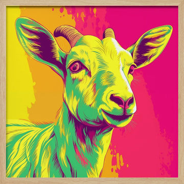 Colorful Smiling Goat | Poster - Wood Frame Interior