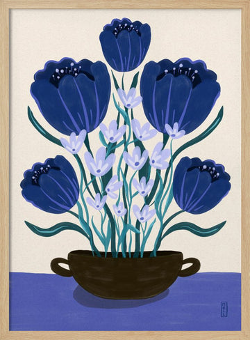 Blue Floral Arrangement | Poster - Wood Frame Interior