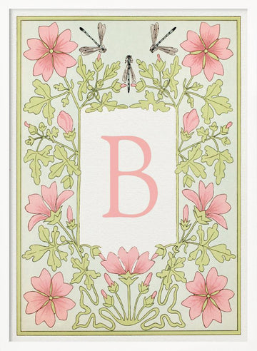 Pink Floral Letter B | Poster - White Frame Interior