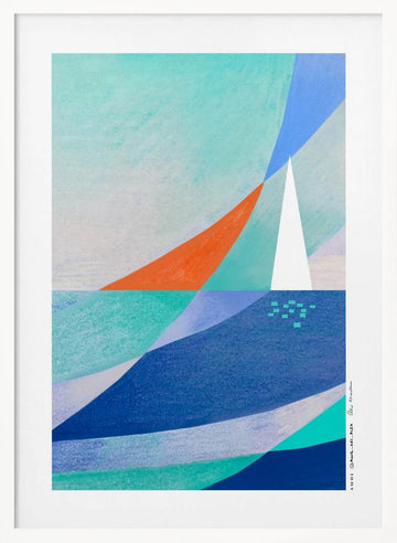 Geometric Ocean Sailboat | Poster - White Frame Interior