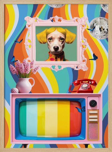 Groovy Dog Portrait | Poster - Wood Frame Interior