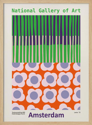 Retro Floral Stripes | Poster - Wood Frame Interior