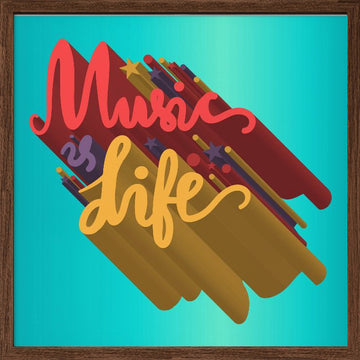 Vibrant Music Life Quote | Poster - Walnut Frame Interior