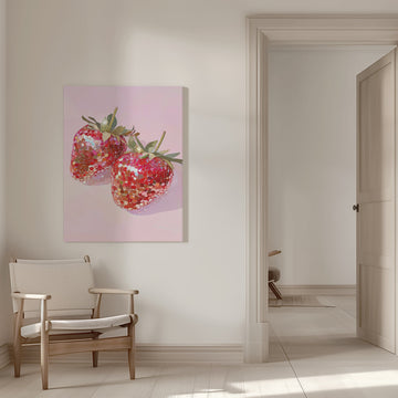 Sweet Glitter Strawberries | Canvas - Room Interior 1