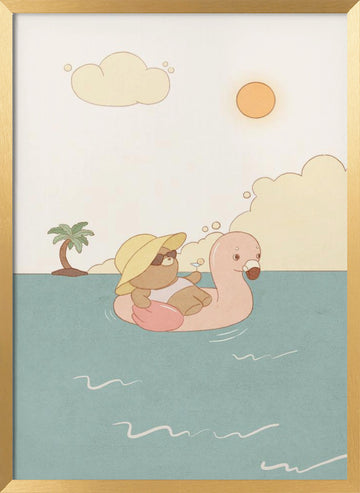 Relaxing Flamingo Float | Poster - Gold Frame Interior