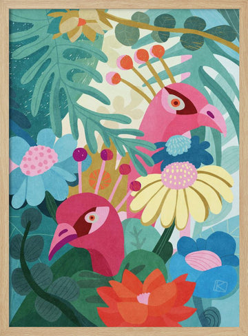 Tropical Birds And Flowers | Poster - Wood Frame Interior