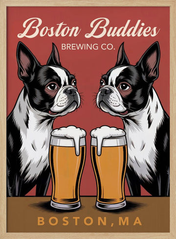 Boston Terrier Beer Buddies | Poster - Wood Frame Interior