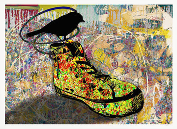 Colorful Sneaker Bird | Poster - White Frame Interior