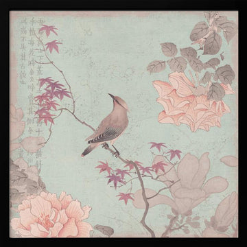 Serene Asian Bird Art | Poster - Black Metal Frame Interior