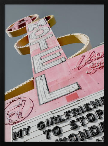 Pink Retro Motel Sign | Poster - Black Metal Frame Interior