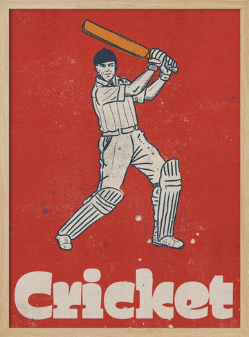 Vintage Cricket Player | Poster - Wood Frame Interior