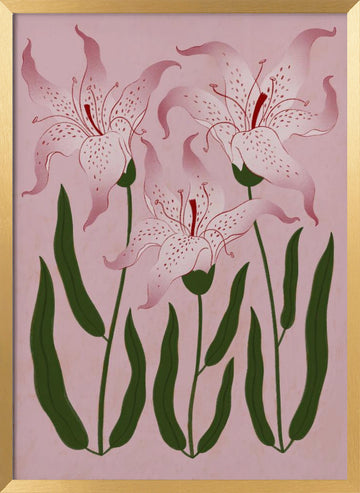 Botanical Pink Lilies | Poster - Gold Frame Interior