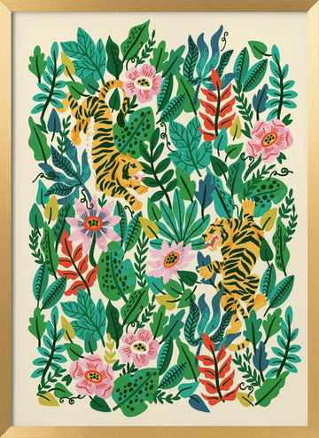 Playful Jungle Tigers | Poster - Gold Frame Interior