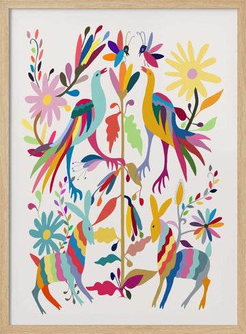 Vibrant Folk Creatures | Poster - Wood Frame Interior