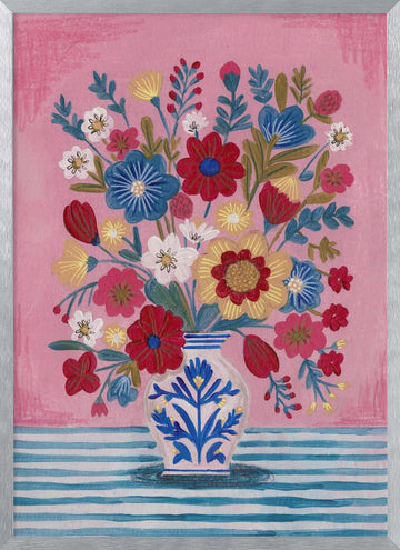 Vase Abundant Floral Still Life | Poster - Silver Frame Interior