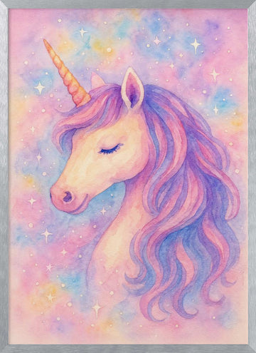 Dreamy Pastel Unicorn | Poster - Silver Frame Interior