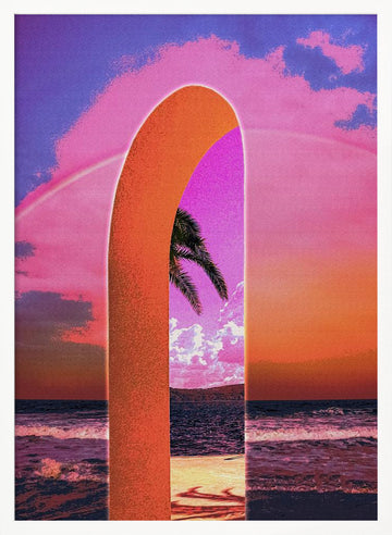 Pink Sky Beach Archway | Poster - White Frame Interior