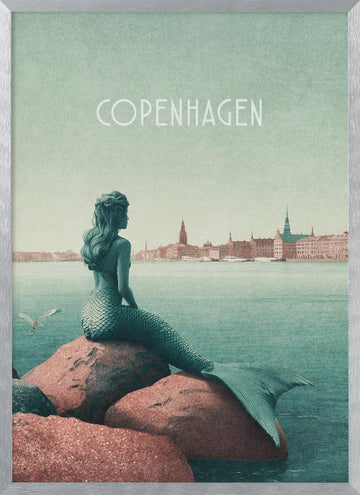 Copenhagen - Little Mermaid | Poster - Silver Frame Interior