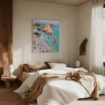 Surreal Beach Flamingos | Canvas - Room Interior 2