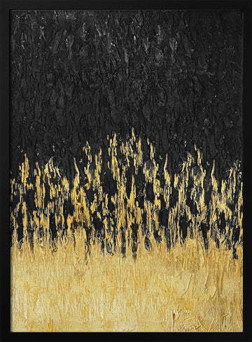 Golden Abstract Flow | Poster - Black Metal Frame Interior