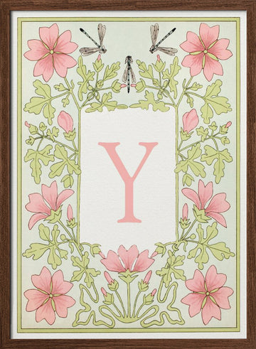 Elegant Floral Y Initial | Poster - Walnut Frame Interior
