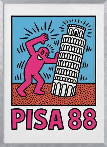 Playful Pisa Tower Push | Poster - Silver Frame Interior