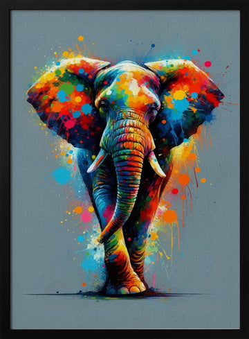 Vibrant Splatter Elephant | Poster - Black Metal Frame Interior