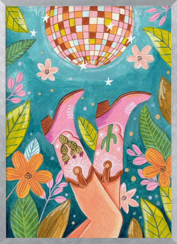 Cowboy boots and disco ball | Poster - Silver Frame Interior
