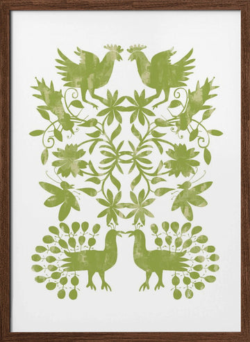 Green Botanical Symmetry | Poster - Walnut Frame Interior