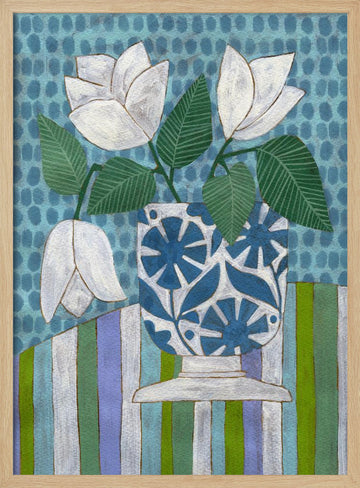 Fresh Blooms Blue Vase | Poster - Wood Frame Interior