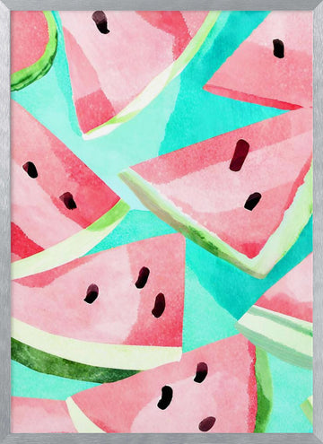 Refreshing Watermelon Pattern | Poster - Silver Frame Interior