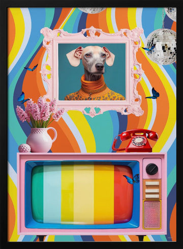 Stylish Dog Retro Vibe | Poster - Black Metal Frame Interior