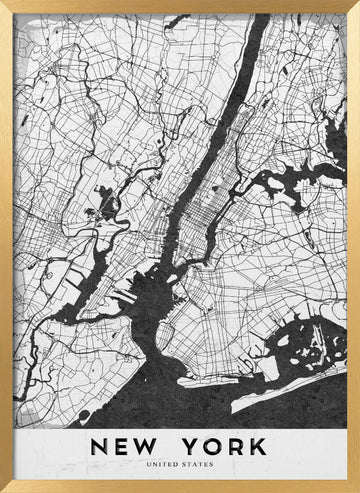 New York City Map | Poster - Gold Frame Interior