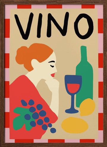 Vino Woman Still Life | Poster - Walnut Frame Interior