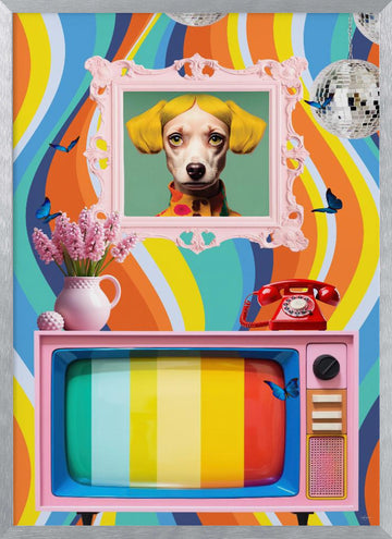 Groovy Dog Portrait | Poster - Silver Frame Interior