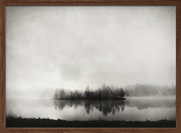Misty Island Reflection | Poster - Walnut Frame Interior