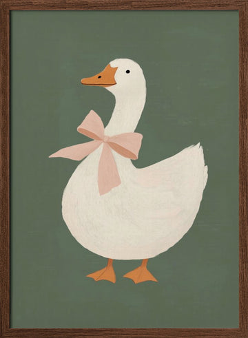 Pink Bow Goose | Poster - Walnut Frame Interior