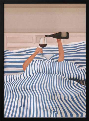 Wine In Bed | Poster - Black Metal Frame Interior