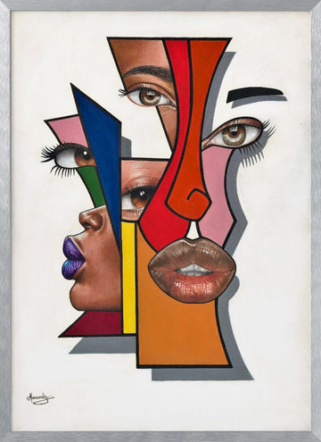Abstract Geometric Faces | Poster - Silver Frame Interior