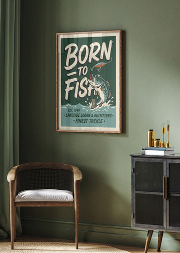 Retro Bass Fishing Sign | Poster - Room Interior 2