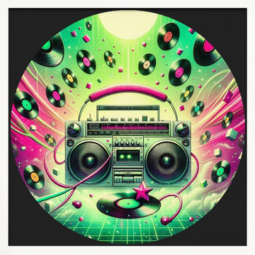 Neon Boombox Party | Poster - White Frame Interior
