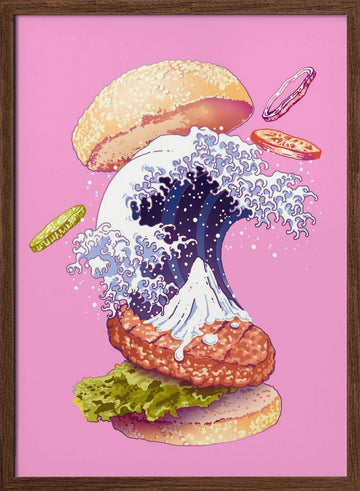 Dynamic Wave Burger | Poster - Walnut Frame Interior