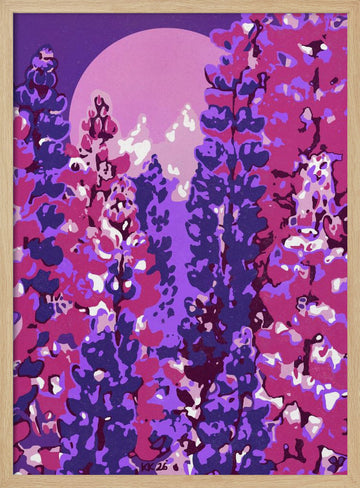 Moonlit Purple Blooms | Poster - Wood Frame Interior