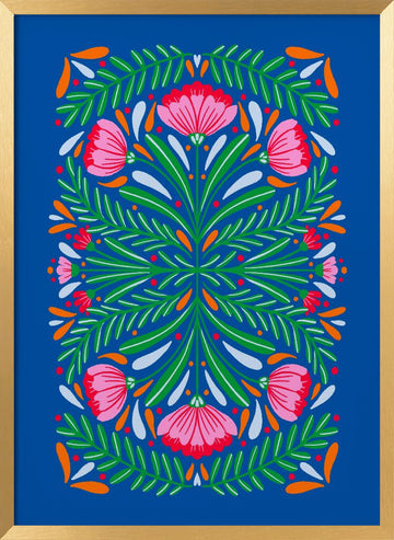 Colorful Floral Symmetry | Poster - Gold Frame Interior