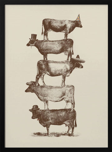 Whimsical Cow Stack | Poster - Black Metal Frame Interior